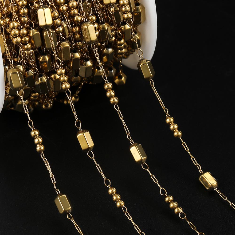 Stainless Steel Square Handmade Chain + Bead Collarbone Chain Handmade DIY Bracelet Necklace Earrings Accessories