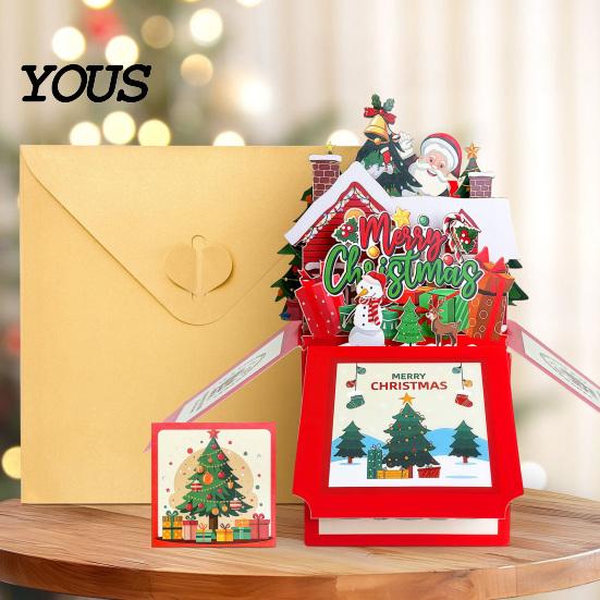 Christmas Gift Cards with Envelopes Pop Up Card Envelope And Note Card, Merry Exquisite 3D Holiday Tags Greeting for New Year, Xmas Party Favors