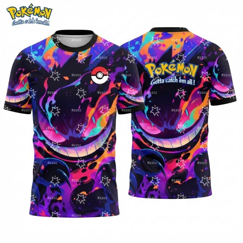 Camiseta Gráfica de Pokémon Gengar Anime y Juego Japonés Camisetas de Fútbol Verano Deportes Camiseta para Hombre Niño 5XL purple