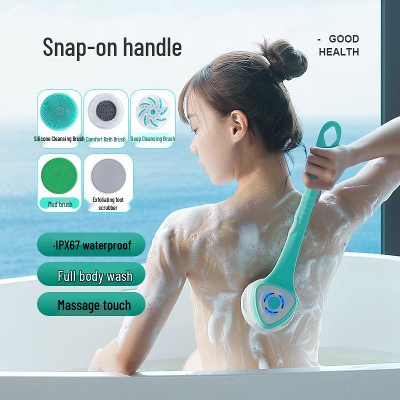 Multifunktionale elektrische Badebürste - Wasserdicht, mit langem Griff, Schrubber für Rücken und Dusche