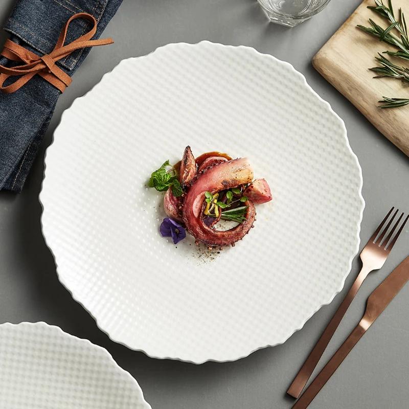 White Ceramic Western Dinner Plate Steak Plate In Restaurant Home Kitchen Round Soup Plate Hotel Cutlery Fruit Salad Platter