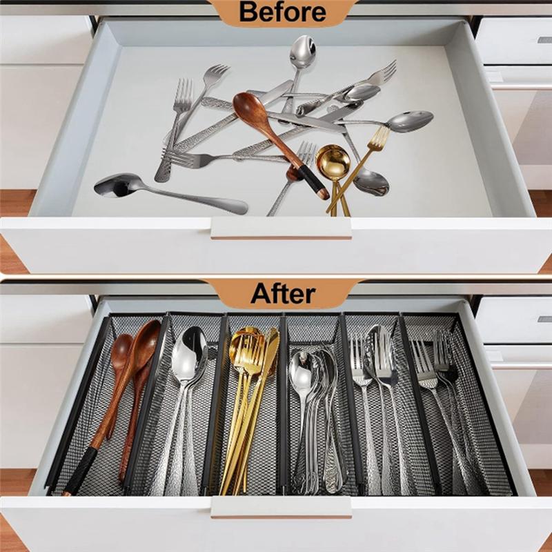 ABWR-6Pcs Drawer Organizer,Silverware Organizer For Kitchen, Utensil Cutlery Tray Mesh Metal Organizer