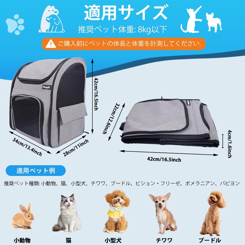 Honeypet Pet Carrier Backpack (Ventilated Mesh / Foldable / 8 Kg Capacity / Gray)