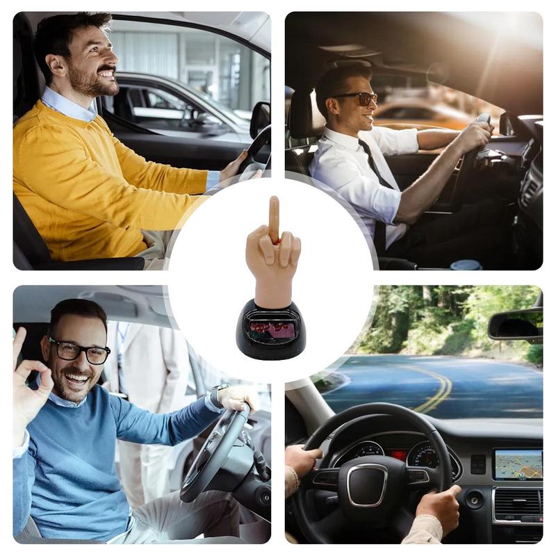 Funny Middle Finger Car Ornament Finger Solar Powered Shaking Dashboard Decor Car Interior Decoration Accessories