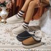 2025 Winter Platform Cotton Slippers Women's Plus Size Muffins Fleece Warm Lace Lazy Toe Slippers