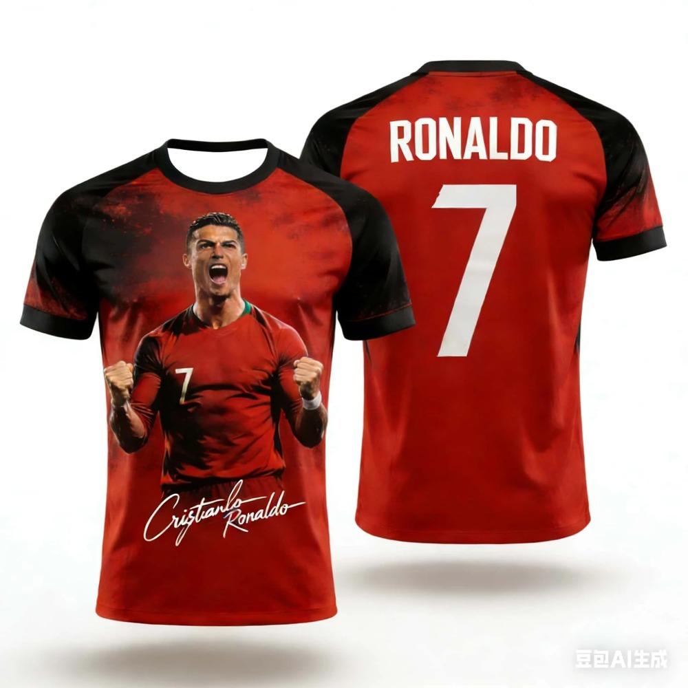 Ronaldo Fan Version Summer 3D Printed Children's Clothing Football Jersey T-shirt. Loose and Comfortable Suitable for Daily Wear