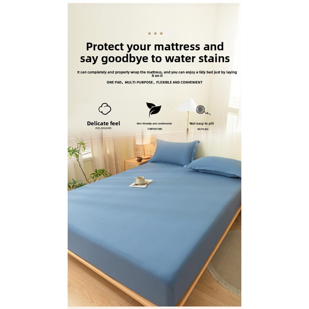 Brushed Washed Cotton Fitted Sheet, All Seasons Full Wrap Mattress Protector Cover with Pillowcase, Dustproof Anti-Dirty Bed Linen