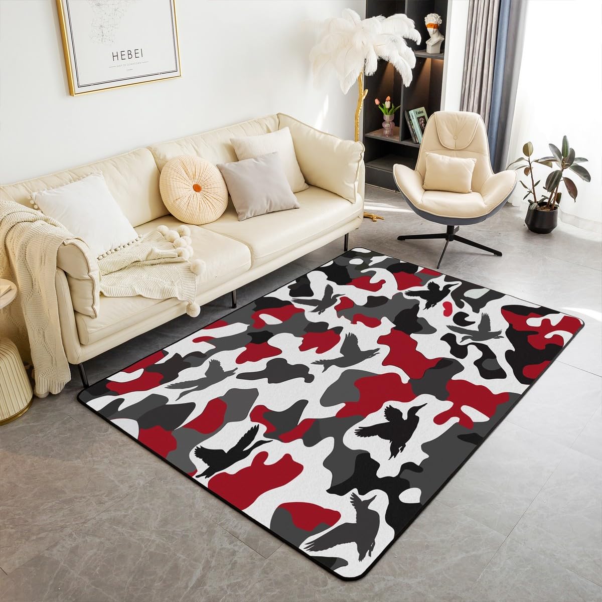 Erosebridal Farmhouse Decorative Rug for Living Room 5x7 Camo Rug for Kids Army Camouflage Hunting Carpet Vintage Brown Green Washable Wild 160cm x 200cm