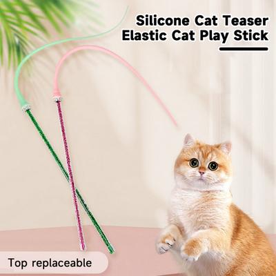 1 Set Cat Stick Interactive Silicone Cat Teaser Toy with Replaceable Top Simulated Mouse Tail Cat Teasing Stick Pet Supplies