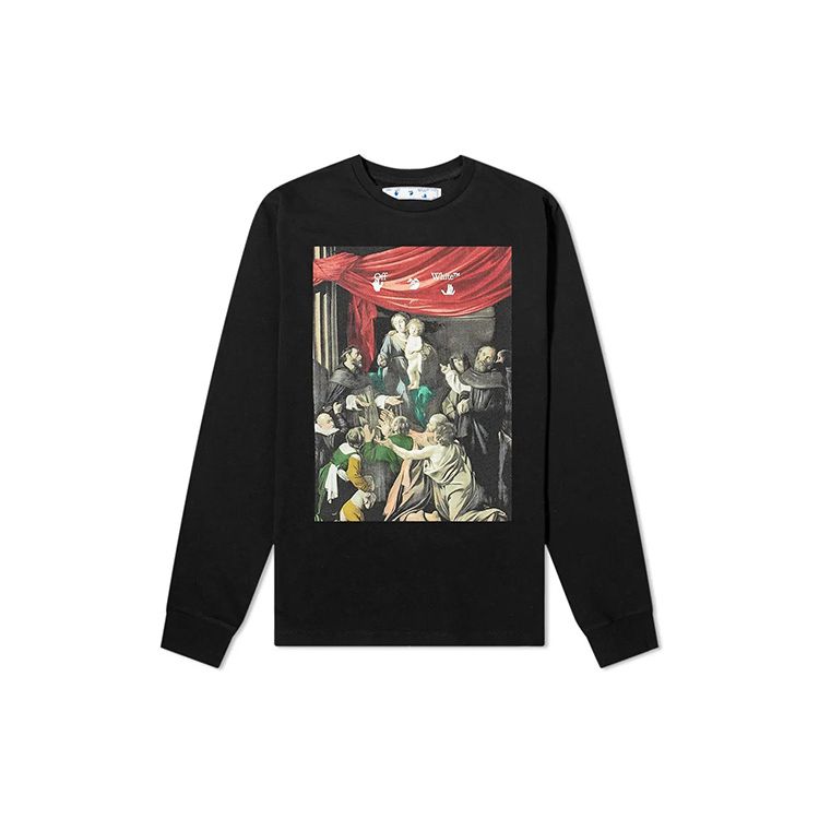 

Off-White Футболка с длинными рукавами с рисунком Караваджо, черные мужские топы OMAB001E20JER0051010