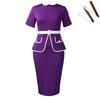 Women Plus Size Elegant High Waist Bodycon Short Sleeve Office Midi Pencil Dress