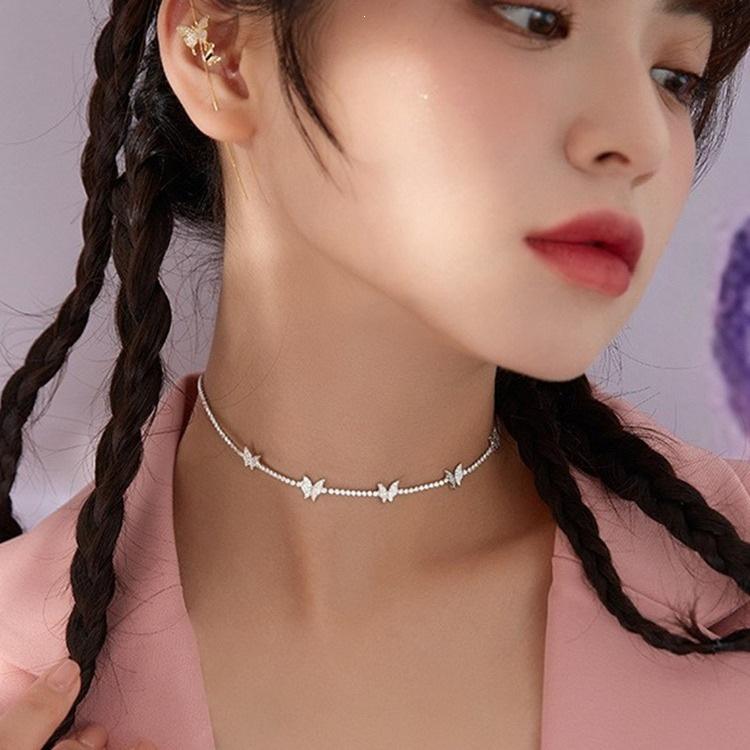 2021 Stilvolles silberbeschichtetes Strassschmetterling-Choker-Halsband