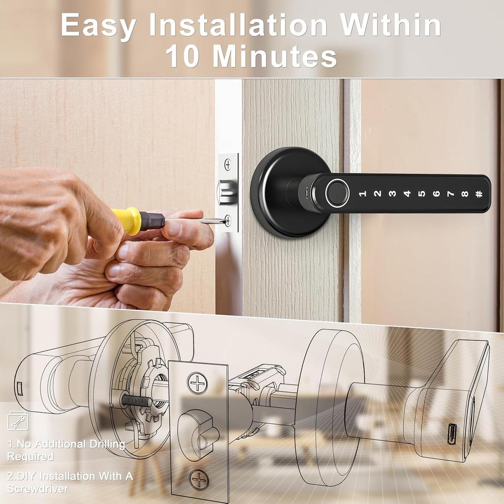 IRONZON Fingerprint Door Lock Door Knob with Keypad Keyless Entry Door Lock with Handle for Home Hotel Apartment Bedroom