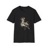 Camiseta Preto Abstrato Pássaro-Secretário Floral Aquarela Boho Estampa Pastel da Natureza