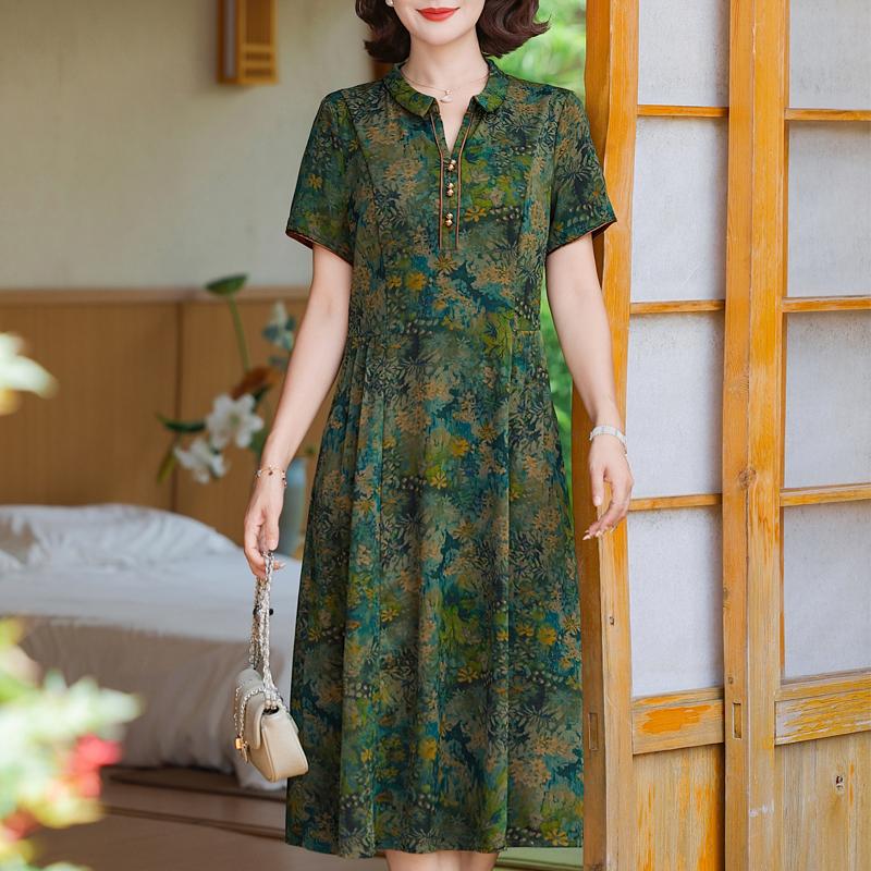 Elegantes Kleid für Damen Vintage Kleidung Übergröße Lässig Kurzarm Sommer Langes Kleid