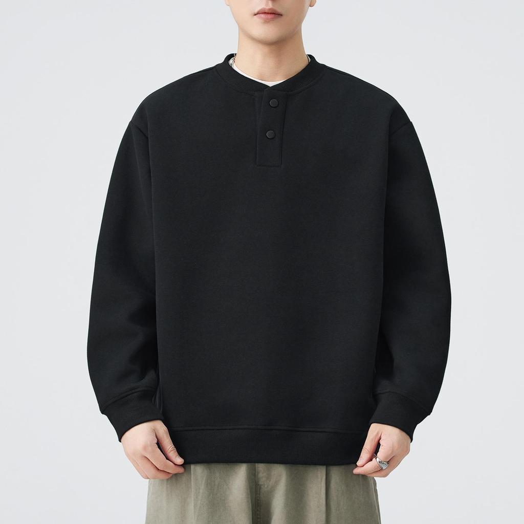 HaoZhi Men's Henley Collar Long Sleeve Hoodie, Casual Autumn/Winter Jacket
