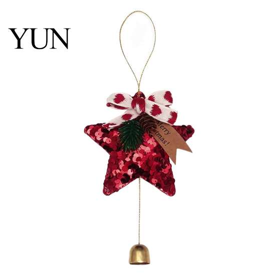 Durable Polyester Ornaments Glitter Star Bell Ornaments, Sequin Hanging Decoration with Bow Pine Reusable Holiday Cone, Sparkly Christmas Tree Pendant