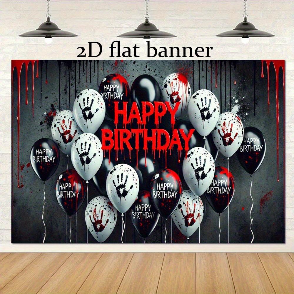 2D flat banner - Bloody handprint birthday balloons Gothic horror durable polyester banner for Halloween