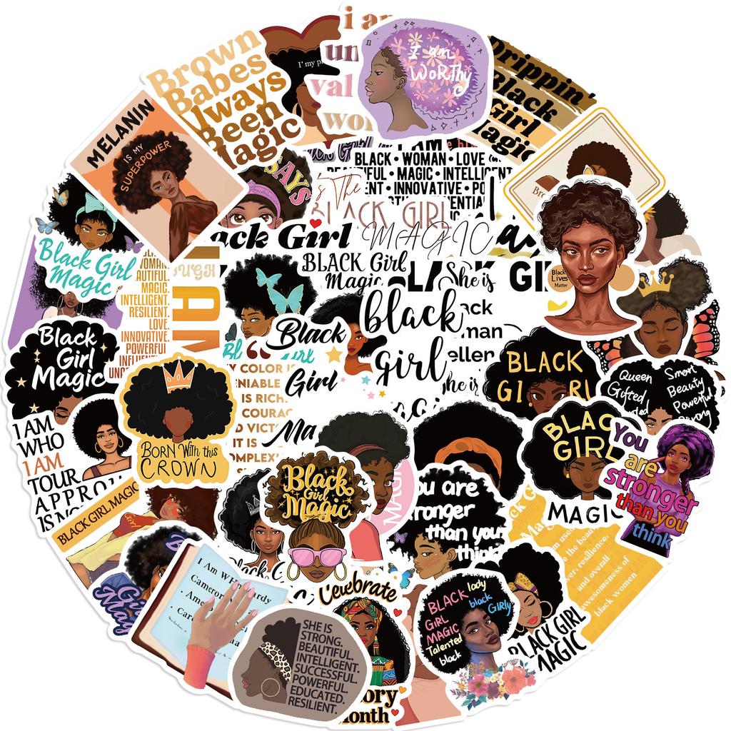 50 New Black Self-affirm Girl Graffiti Stickers Decorate Guitar Notebook Suitcase Waterproof