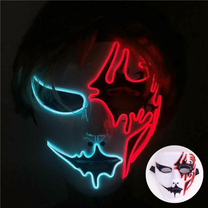 LED Ręcznie malowana Maska Halloween Karnawał Bal maskowy Cosplay Horror Akcesorium Męska Maska Dziwna Maska na twarz Świecąca Maska Disfraz