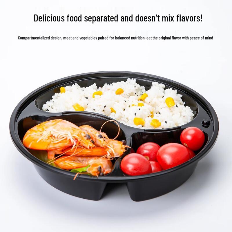 Deshangyuan Disposable Black Round Divided Meal Prep Containers