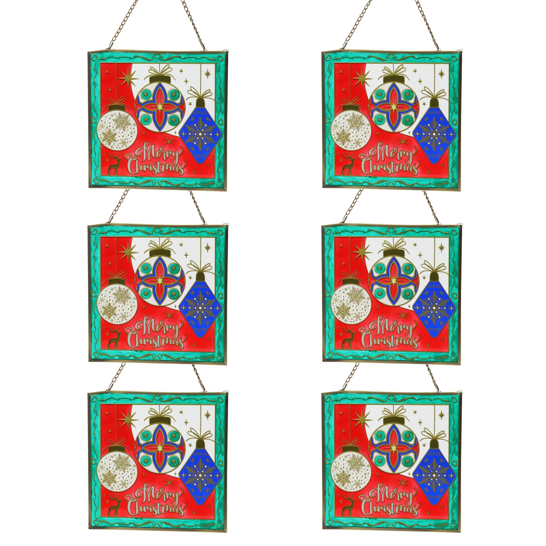 

Fourcart Cute Handmade Glass Crafts [Stained Frame]: Christmas Ornament Square x 6 Pieces