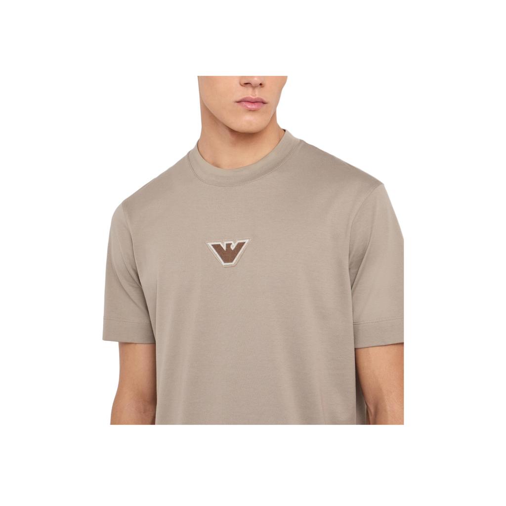 Emporio Armani Solid Color Logo Patch Crew Neck Short Sleeve T-Shirt Men tops Khaki 6D1TD7-1JOCZ-0152