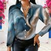 Women Plus Size Collared Long Sleeve Colorful Swirl Print Button Front Shirt