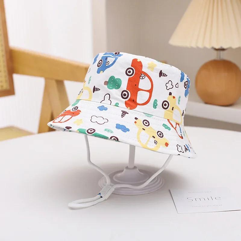Baby Sun Hat Summer Kids Cartoon Dinosaur Print Soft Cotton Bucket Hat For Girls Boys Panama Beach UV Protection Cap Children