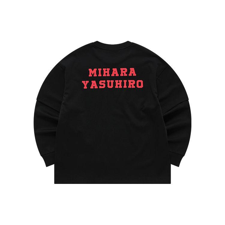 FILA Mihara Yasuhiro Collaboration Letter Pattern Faux Two-Piece Loose Casual Round Neck Long Sleeve T-Shirt Men Tops Black F11M213212F-BK