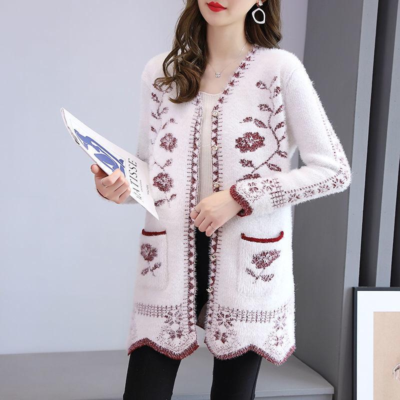 Autumn and Winter Cardigan Sweater Women's Medium Long Sweater Coat New
