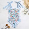 Women's Vintage Style One Piece Swimsuit Double Sided Wear Floral Print Adjustable Shoulder Tie Straps Retro Design