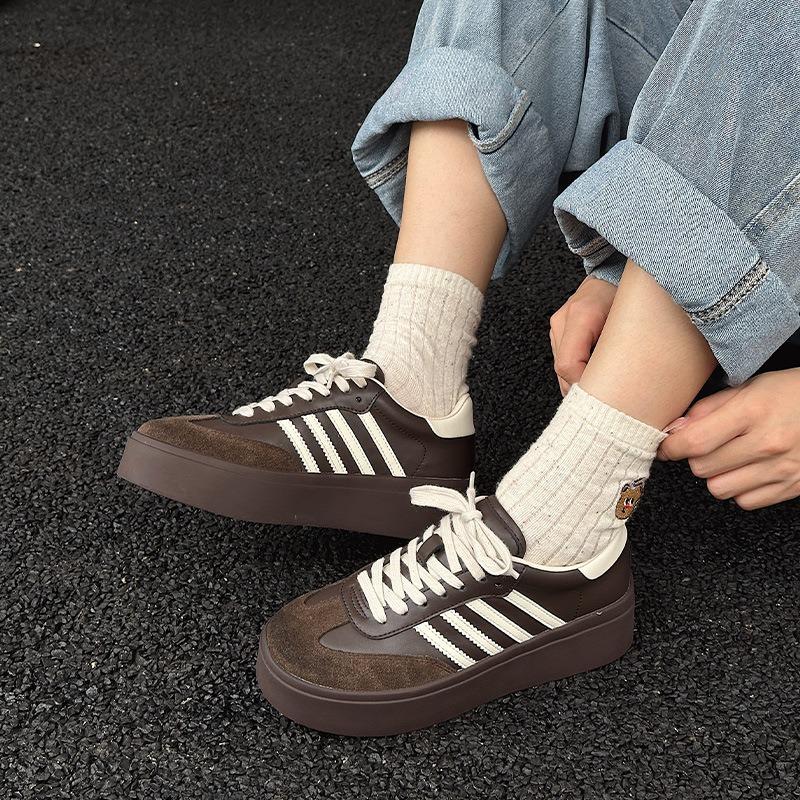 Platform-soled German training shoes women's autumn and winter new leather lace-up polished old retro sports and leisure shoes board shoes