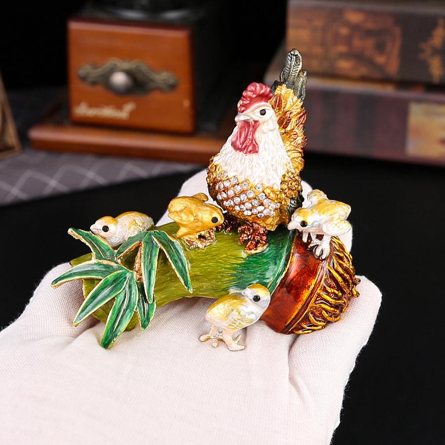 New Diamond-encrusted Bird Rooster Jewelry Box Magnetic Flip Dust-proof Jewelry Box Jewelry Storage Box Jewelry Storage Box