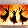 2D Ballerina Silhouette Backdrop, Fire Background with Dancing Women Photography Background Cloth