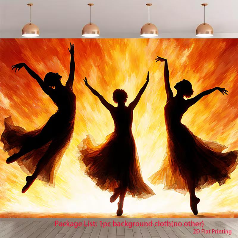 

2D Ballerina Silhouette Backdrop, Fire Background with Dancing Women Photography Background Cloth 47.2x31.5inch/120*80cm