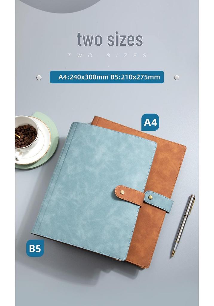 A4 Retro Leder Notizbuch mit Magnetverschluss - Unifarbe, Herausnehmbares kariertes Notizbuch