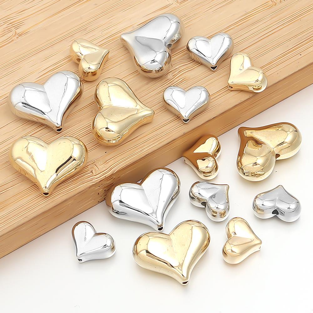 20-30pcs CCB Heart Beads Plastic Loose Spacer Beads For Jewelry Making DIY Necklace Bracelet Earring Phone Key Chain Accessories