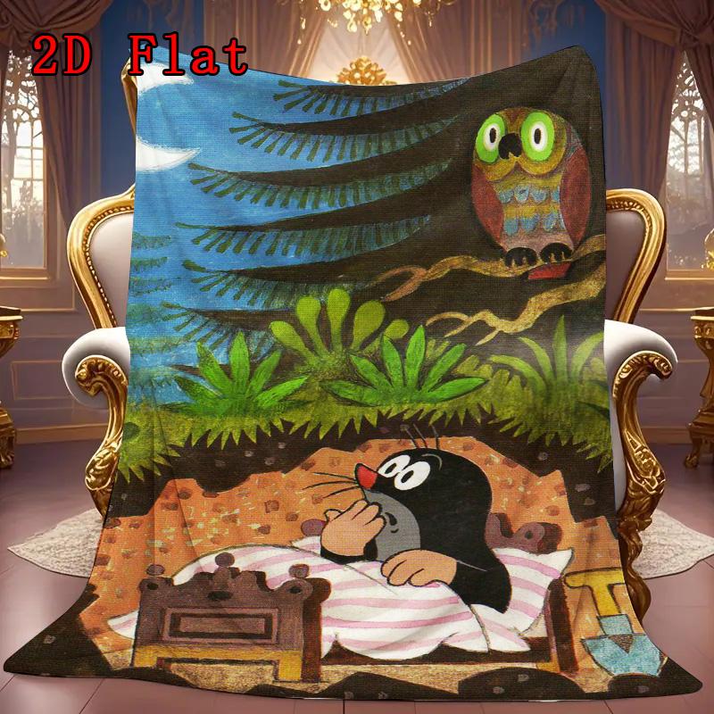 Retro Cartoon Maulwurf Geschichte 2D Flaches Muster Flanell Decke Hohe Qualität Alle Jahreszeiten Wärme und Komfort Perfekt für Weihnachtsgeschenke.PMT0914357
