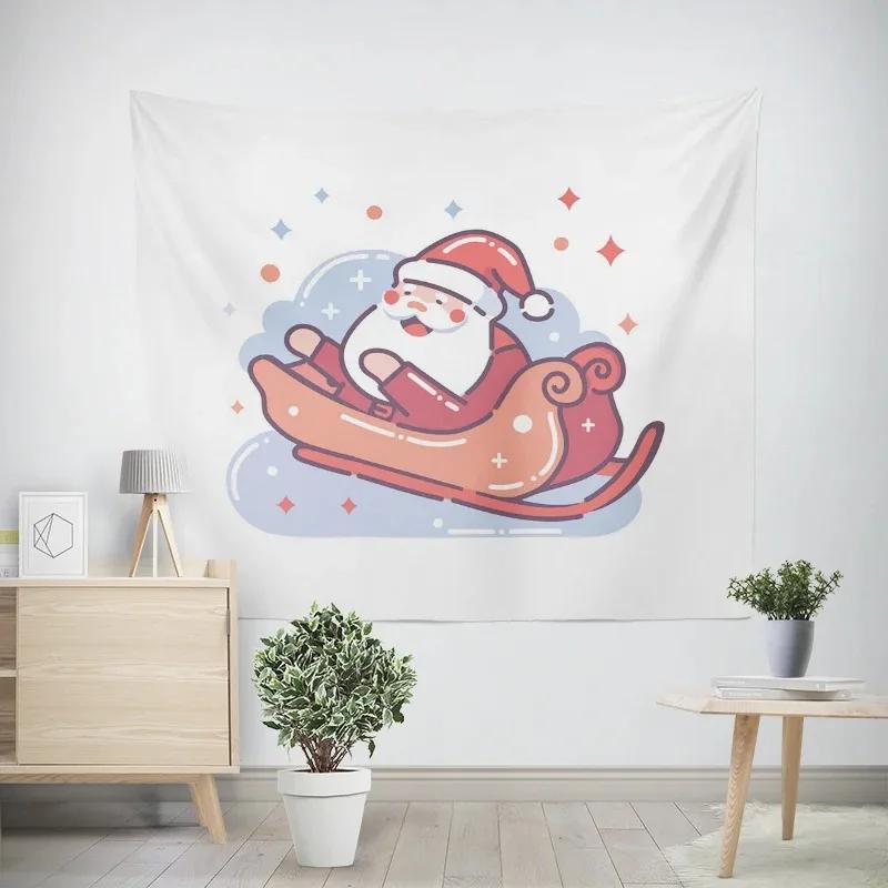New Year Christmas Cartoon Santa Claus Pattern Tapestry Living Room Sofa Home Decoration Christmas Gift
