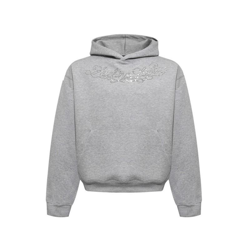 Mens Oversized Hooded Sweatshirt With Rhinestone Embellishment Streetwear Casual Long Sleeve Top Fall
