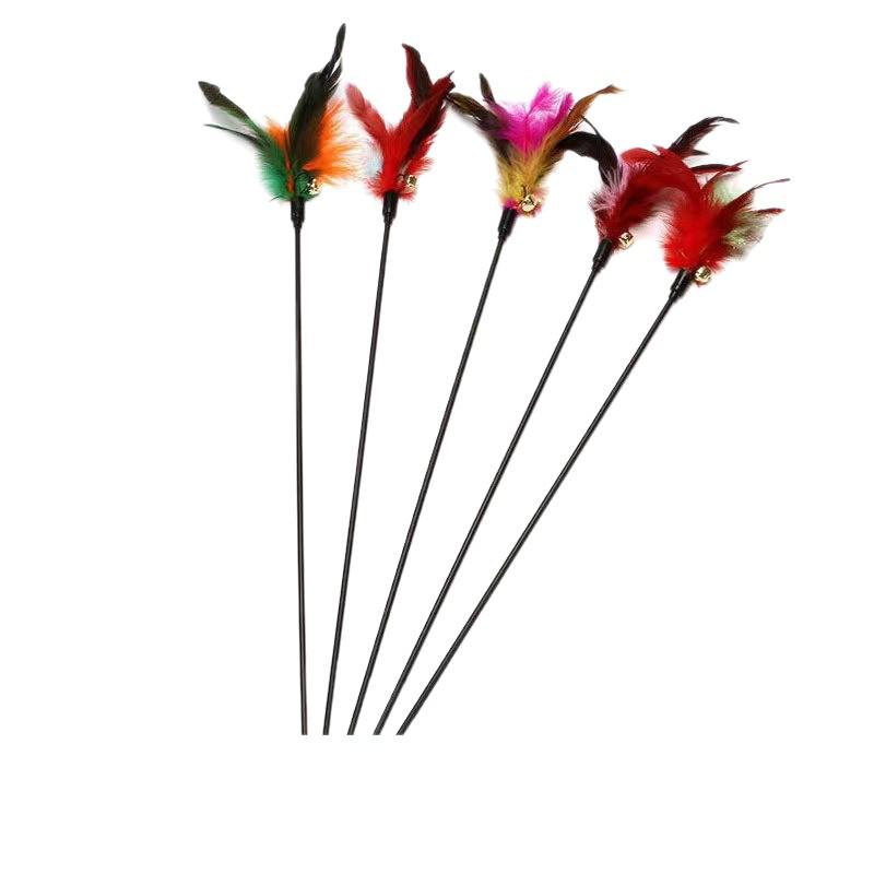 Colorful Feather Cat Teaser Wand with Bell - Interactive Toy for Boredom Relief