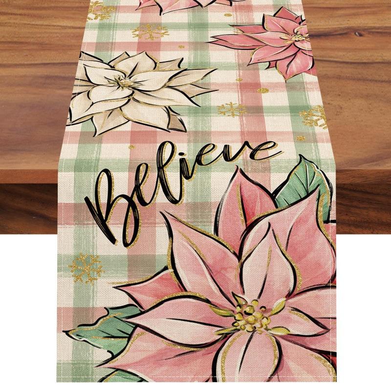 Festive Christmas Table Runner & Placemats Set - Cute Cartoon Print Heat-Resistant Coasters for Party Decor