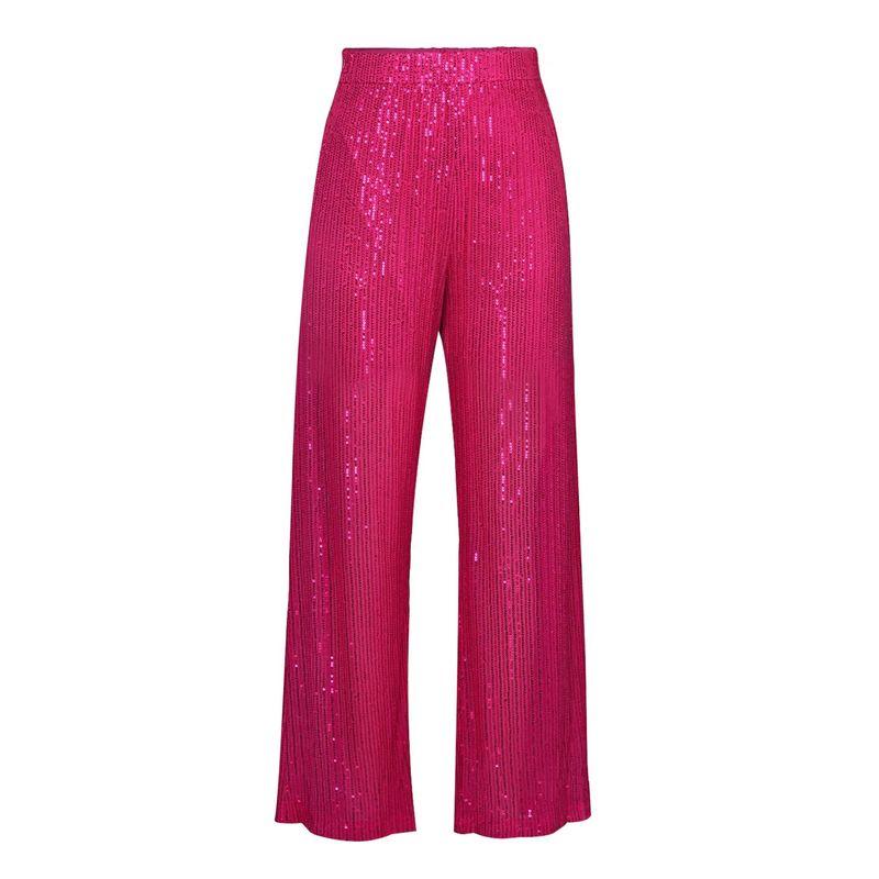 

Solid Color Sequin Casual Straight Leg Pants Pure Color Sequins Straight-Leg Pants Female Red M
