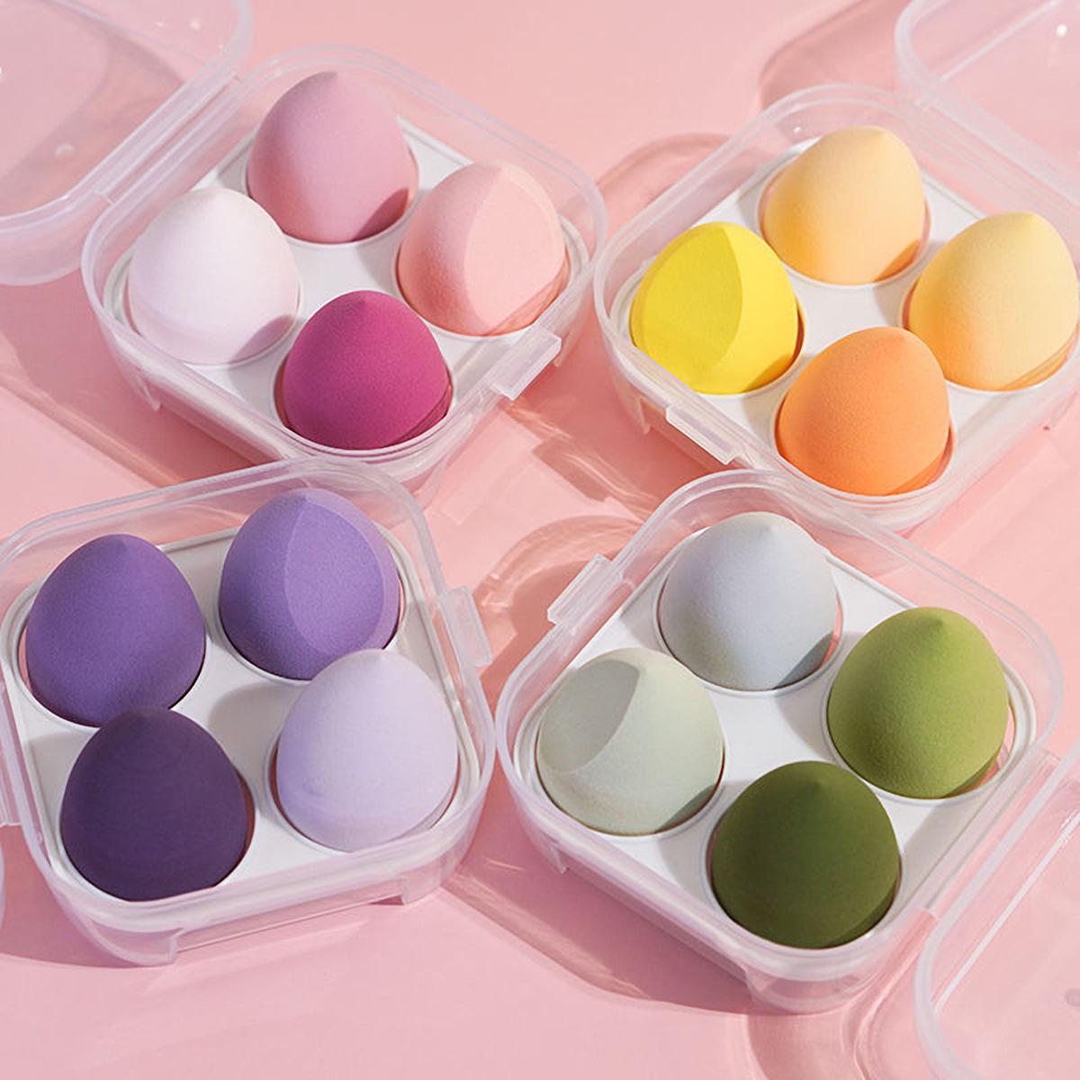 4-Piece Soft Color Makeup Sponge Set for Wet & Dry Use - Non-Absorbent Beauty Egg Cut Surface in Gift Box 4-piece set