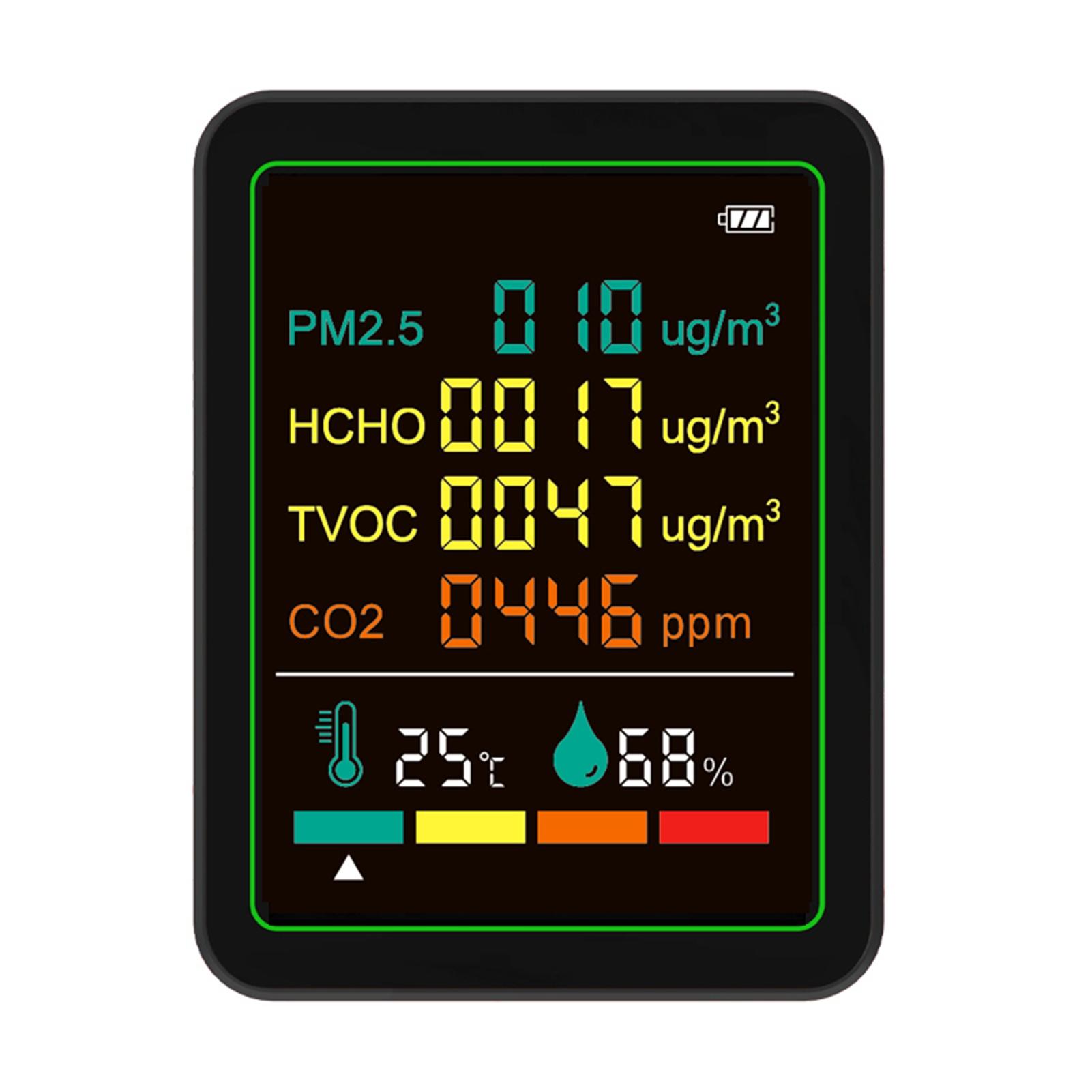 

Air Quality Meter 6 in 1 CO2 TVOC HCHO PM2.5 Temperature Humidity Detect Tester Indoor Portable