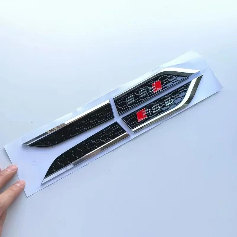 qwe2 RS5 4-Ring logo ABS Black Car Hood Front Grill Emblem Rear Trunk Badge Sticker RS5 Sticker RS5 Car Fender Side Emblem