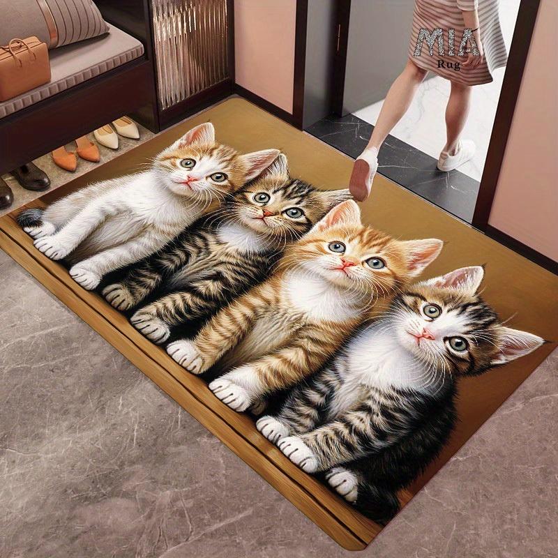 1 Stück Anti-Ermüdungs-Küchenteppiche, Niedlicher Vier-Tabby-Katzen-Druck, Wasserdicht, Rutschfest, Dick Gepolsterte Küchenmatte, Hochbelastbare Komfort-Stehmatte für Küche