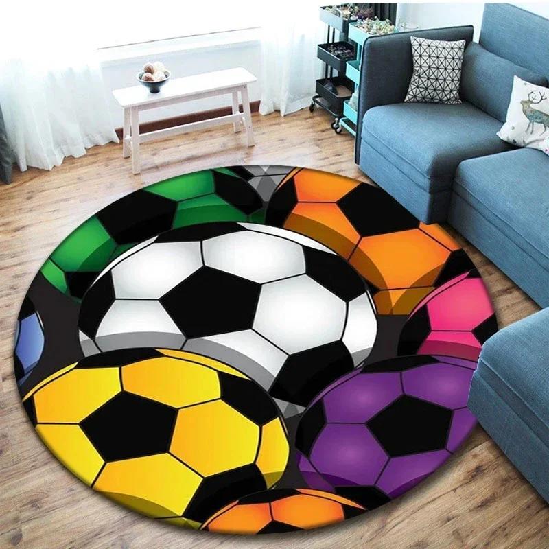 Soccer Round Rug Football Circle Carpet Non-slip Sports Theme Floor Mat for Bedroom Kitchen Living Room Bath Rugs Kids Teen Gift