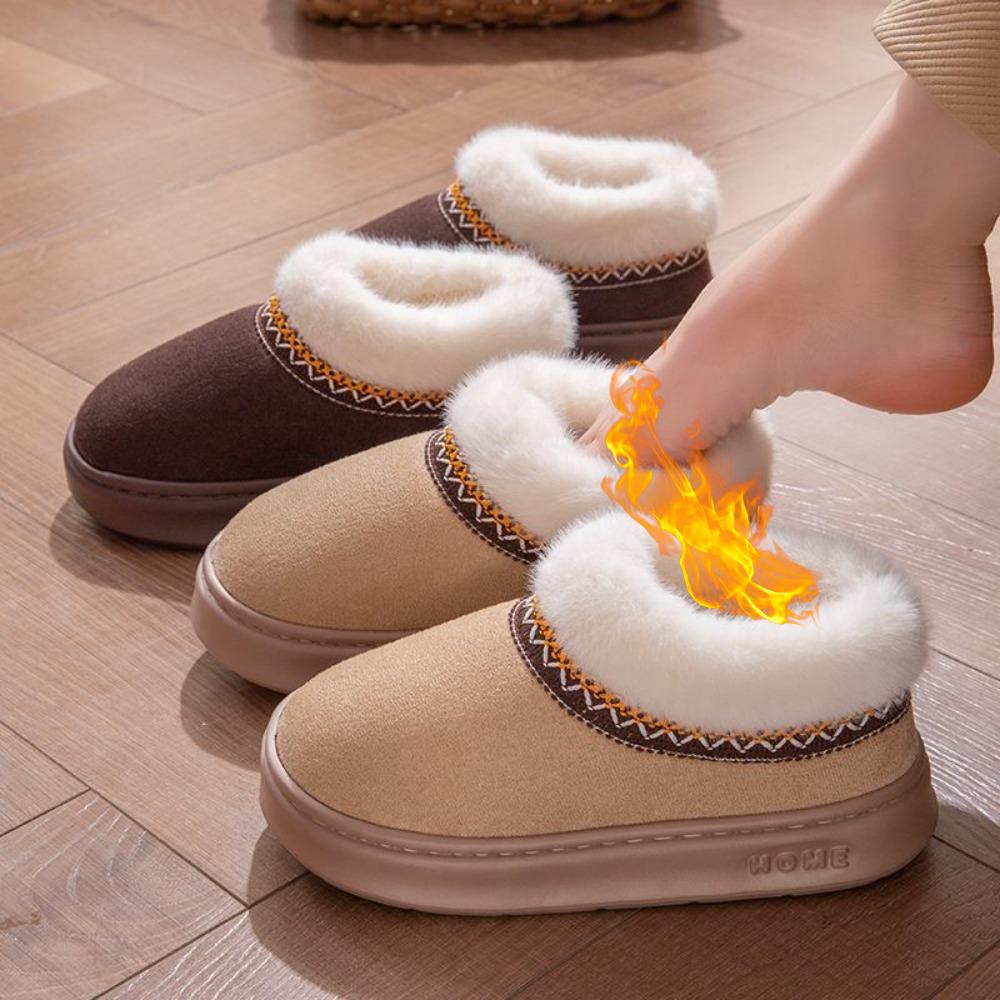 **Autumn Winter Cotton Slippers Women Indoor Home Plush Warm Couple Outdoor Wear Thick Sole Wear-Resistant Fuzzy Slippers Men**